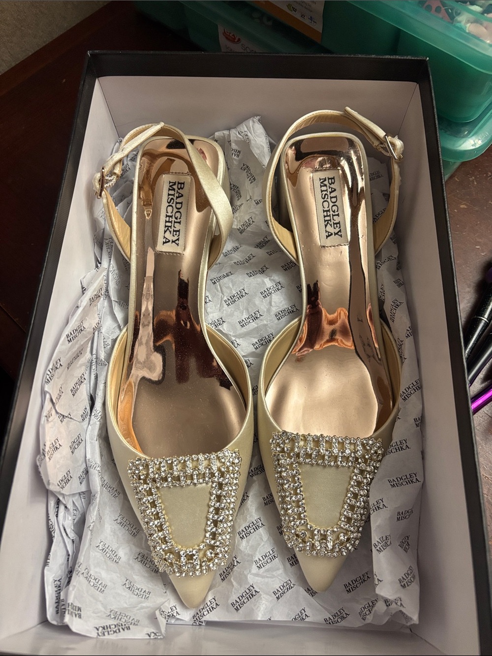 Badgley Mischka block heel rhinestone size 8 wedding ivory emmie bride luxury